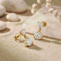 3Ct Moissanite Double Drop Round Earrings Gold