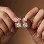 3Ct Moissanite Double Drop Round Earrings Gold