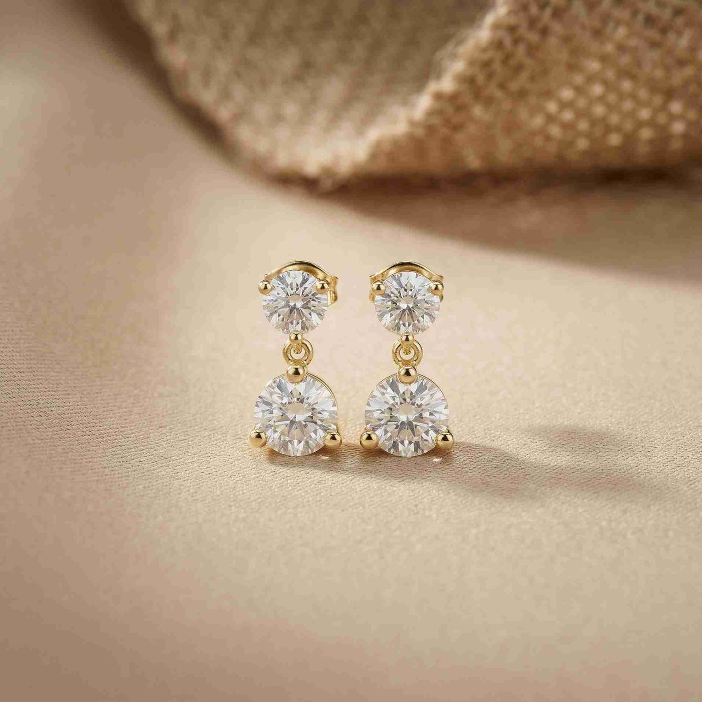 3Ct Moissanite Double Drop Round Earrings Gold