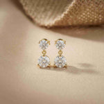3Ct Moissanite Double Drop Round Earrings Gold