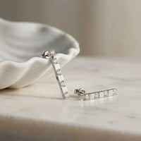 1.1Ct Moissanite Linear Bar Drop Earrings White