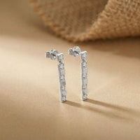 1.1Ct Moissanite Linear Bar Drop Earrings White