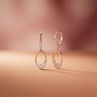 0.27Ct Moissanite Oval Drop Hoop Earrings Rose Gold