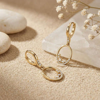 0.27Ct Moissanite Oval Drop Hoop Earrings Gold