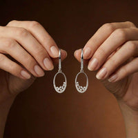 0.27Ct Moissanite Oval Drop Hoop Earrings White