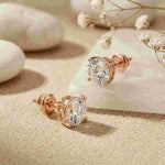 4Ct Moissanite Classic Round Solitaire Stud Earrings Rose Gold