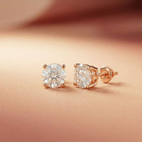 4Ct Moissanite Classic Round Solitaire Stud Earrings Rose Gold