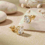 4Ct Moissanite Classic Round Solitaire Stud Earrings Gold
