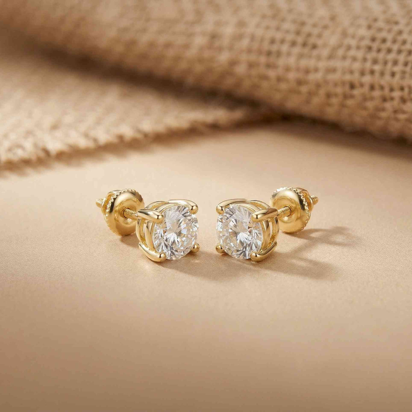 4Ct Moissanite Classic Round Solitaire Stud Earrings Gold