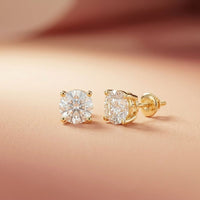 4Ct Moissanite Classic Round Solitaire Stud Earrings Gold