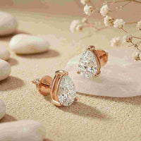 3.5Ct Moissanite Elegant Pear Cut Solitaire Stud Earrings Rose Gold