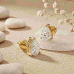 3.5Ct Moissanite Elegant Pear Cut Solitaire Stud Earrings Gold