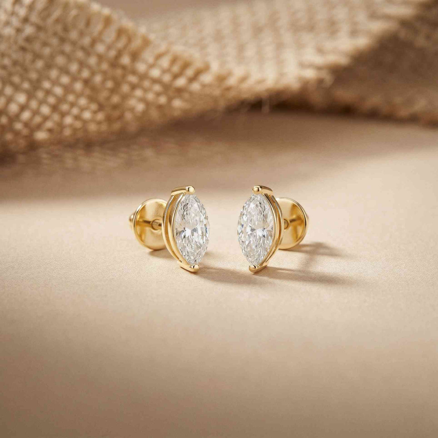 1.5Ct Moissanite Sleek Marquise Cut Stud Earrings Gold