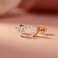 1.5Ct Moissanite Classic Heart Cut Solitaire Stud Earrings Rose Gold