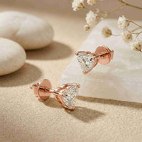 1.5Ct Moissanite Classic Heart Cut Solitaire Stud Earrings Rose Gold