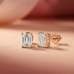2.5Ct Moissanite Emerald Cut Solitaire Stud Earrings Rose Gold