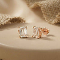 2.5Ct Moissanite Emerald Cut Solitaire Stud Earrings Rose Gold