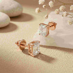 2.5Ct Moissanite Emerald Cut Solitaire Stud Earrings Rose Gold