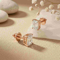 2.5Ct Moissanite Emerald Cut Solitaire Stud Earrings Rose Gold