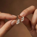 2.5Ct Moissanite Emerald Cut Solitaire Stud Earrings Rose Gold