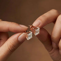 2.5Ct Moissanite Emerald Cut Solitaire Stud Earrings Rose Gold
