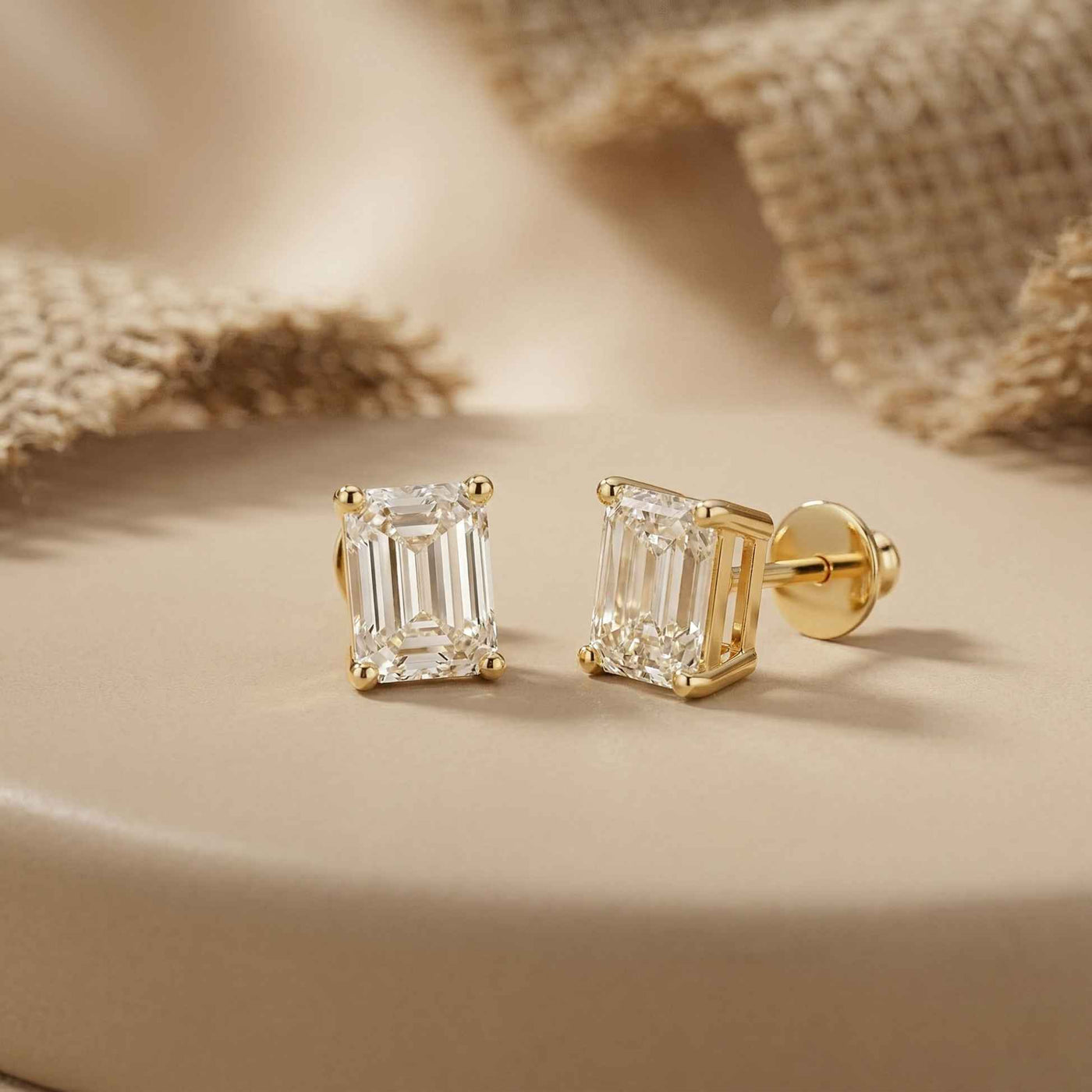 2.5Ct Moissanite Emerald Cut Solitaire Stud Earrings Gold