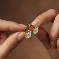 2.5Ct Moissanite Emerald Cut Solitaire Stud Earrings Gold