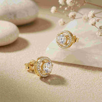 2.52Ct Moissanite Classic Halo Stud Earrings Gold
