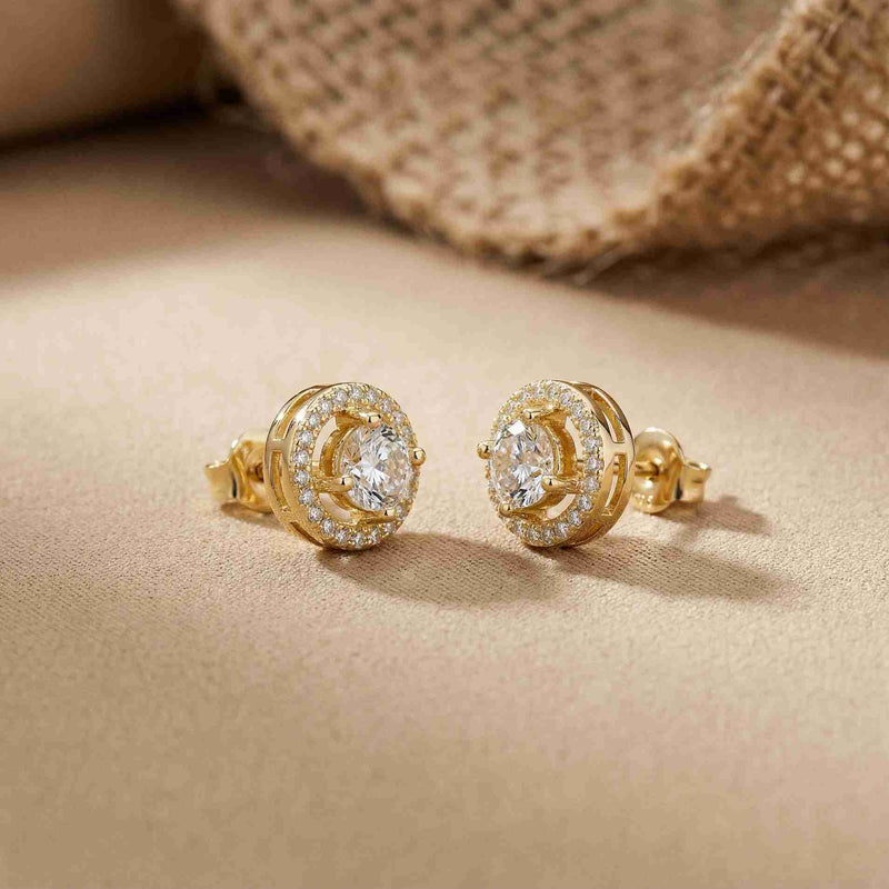 2.52Ct Moissanite Classic Halo Stud Earrings Gold