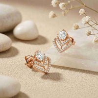 3.41Ct Moissanite Chevron Halo Drop Stud Earrings