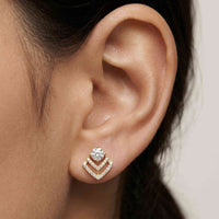 3.41Ct Moissanite Chevron Halo Drop Stud Earrings