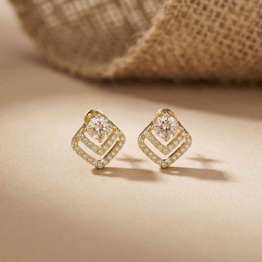 3.41Ct Moissanite Chevron Halo Drop Stud Earrings
