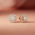 3.89Ct Moissanite Double Halo Cushion Stud Earrings Rose Gold