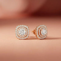 3.89Ct Moissanite Double Halo Cushion Stud Earrings Rose Gold