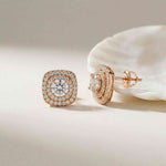 3.89Ct Moissanite Double Halo Cushion Stud Earrings Rose Gold