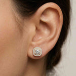 3.89Ct Moissanite Double Halo Cushion Stud Earrings Rose Gold
