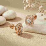 3.89Ct Moissanite Double Halo Cushion Stud Earrings Rose Gold