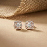 3.89Ct Moissanite Double Halo Cushion Stud Earrings Rose Gold
