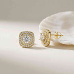 3.89Ct Moissanite Double Halo Cushion Stud Earrings Gold