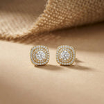 3.89Ct Moissanite Double Halo Cushion Stud Earrings Gold