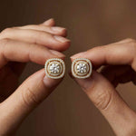 3.89Ct Moissanite Double Halo Cushion Stud Earrings Gold
