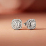 3.89Ct Moissanite Double Halo Cushion Stud Earrings White