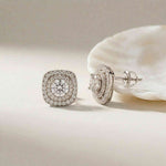 3.89Ct Moissanite Double Halo Cushion Stud Earrings White