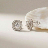 3.89Ct Moissanite Double Halo Cushion Stud Earrings White