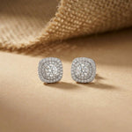 3.89Ct Moissanite Double Halo Cushion Stud Earrings White