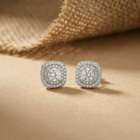 3.89Ct Moissanite Double Halo Cushion Stud Earrings White