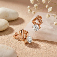 2.5Ct Moissanite Geometric Chevron Drop Stud Earrings Rose Gold