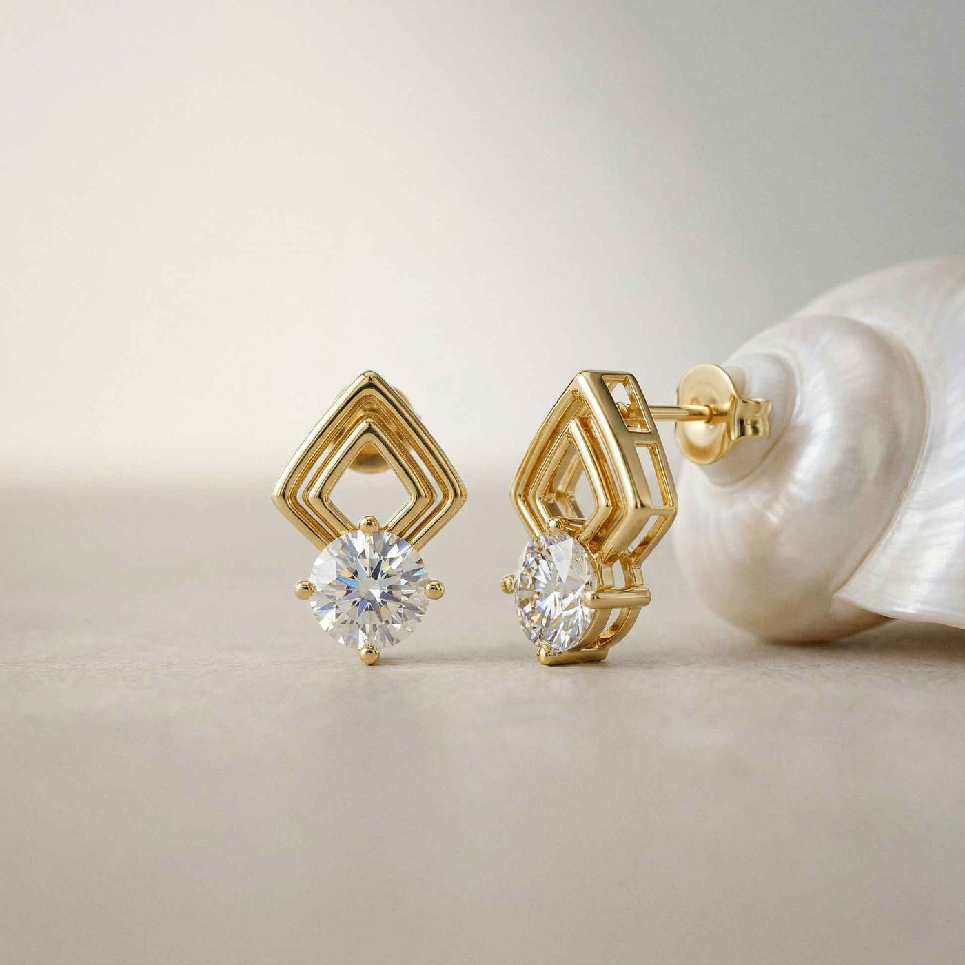 2.5Ct Moissanite Geometric Chevron Drop Stud Earrings Gold