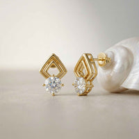 2.5Ct Moissanite Geometric Chevron Drop Stud Earrings Gold
