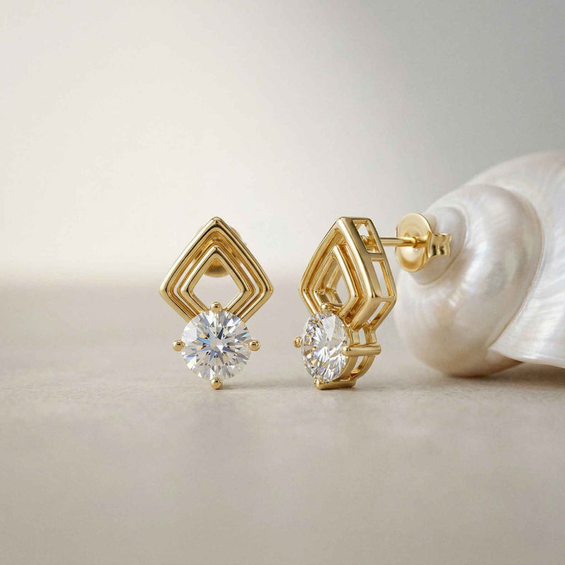 2.5Ct Moissanite Geometric Chevron Drop Stud Earrings Gold